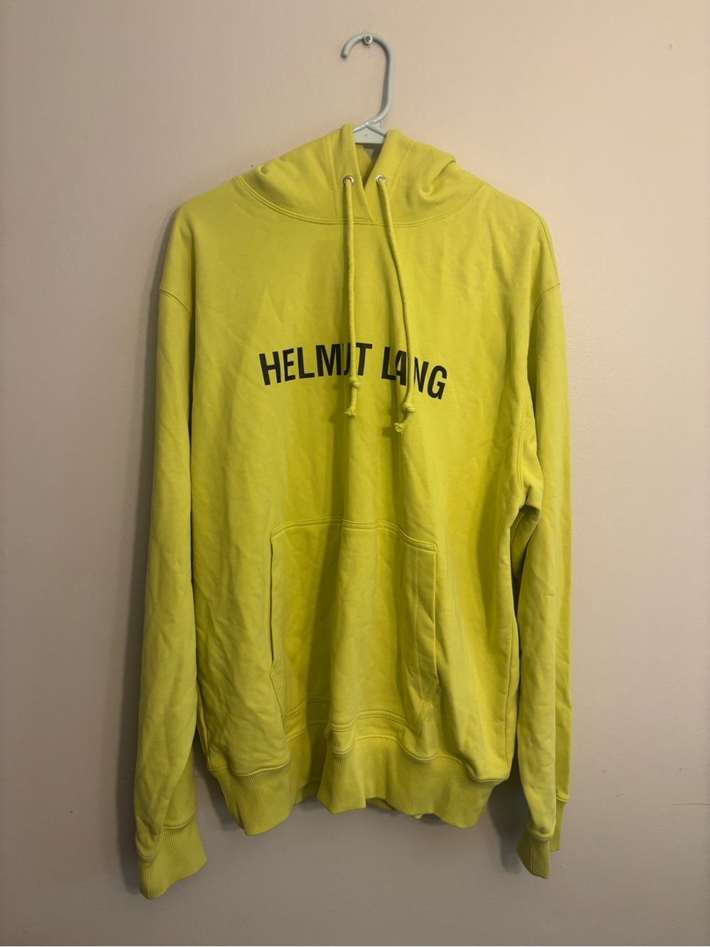 Helmut Lang Neon Yellow Logo Crewneck Hoodie